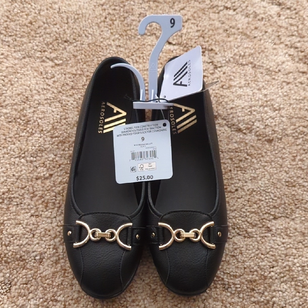 Aerosoles Black Loafers with Gold Accents